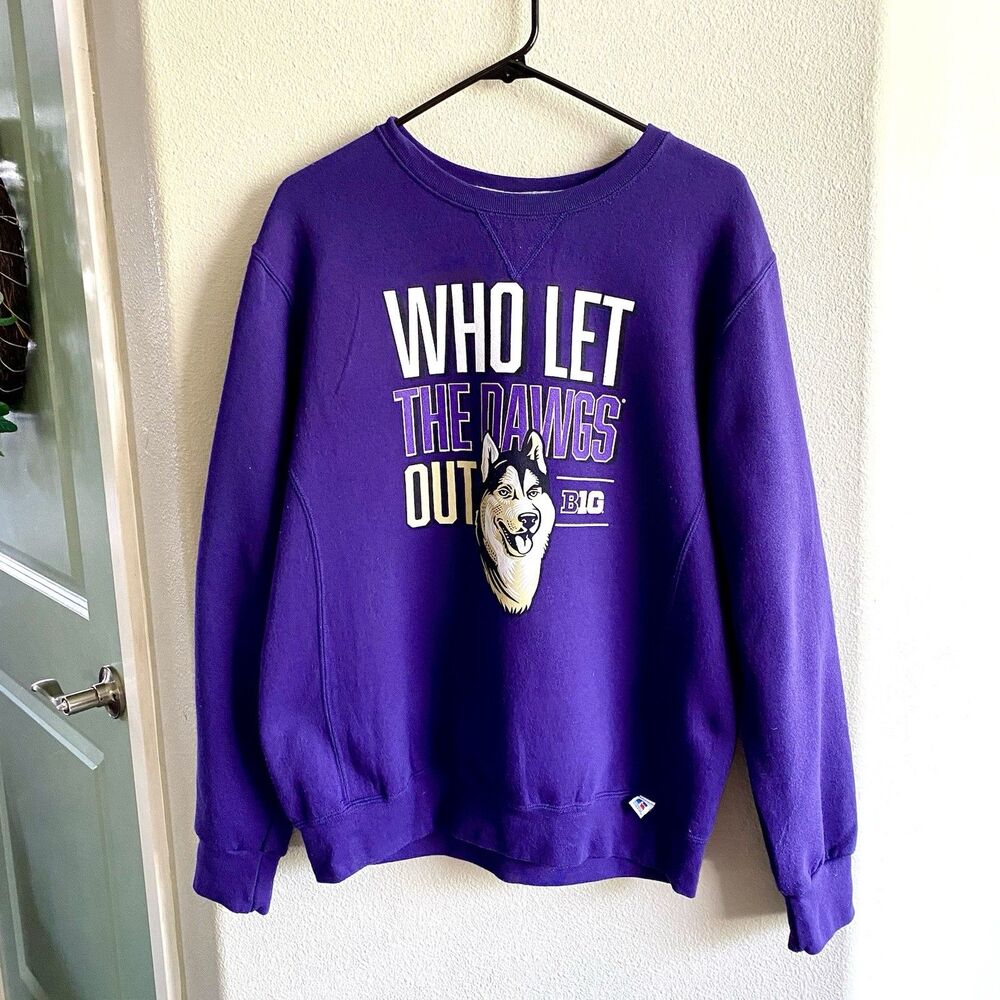 Washington Huskies Russell Athletic Who Let The Dawgs Out Crewneck Medium
